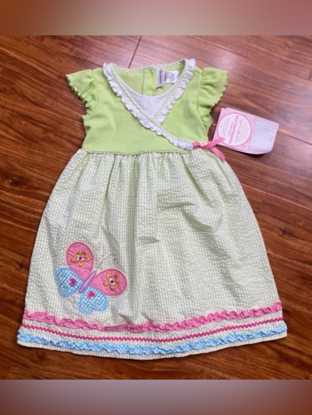 NWT New Youngland Girls Green Floral Butterfly Gingham Dress Size 6X Cottagecore